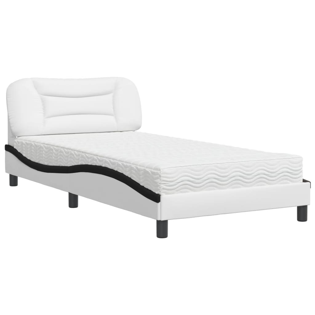 vidaXL Pat cu saltea, alb și negru, 100x200 cm, piele ecologică vidaXL Pat cu saltea, alb și negru, 100x200 cm, piele ecologică