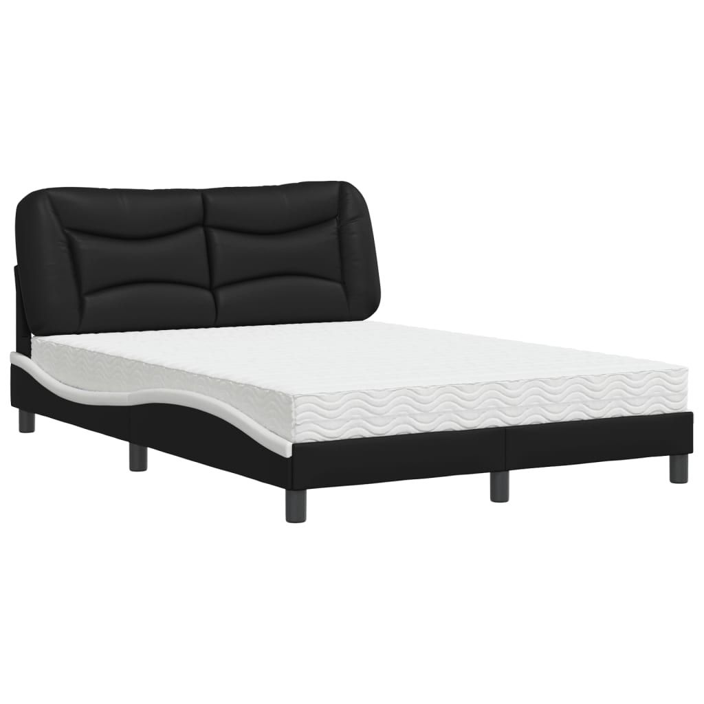 vidaXL Pat cu saltea, negru și alb, 120x200 cm, piele ecologică