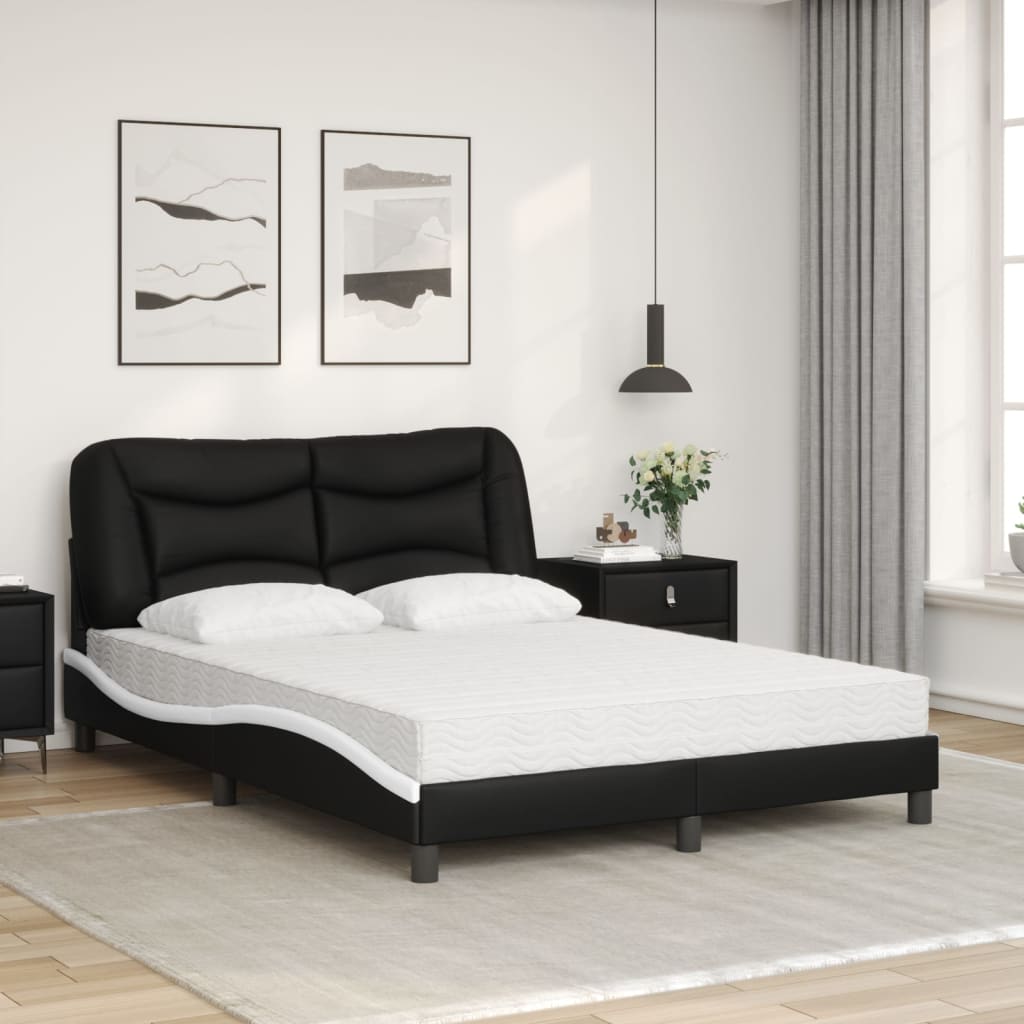 vidaXL Pat cu saltea, negru și alb, 120x200 cm, piele ecologică