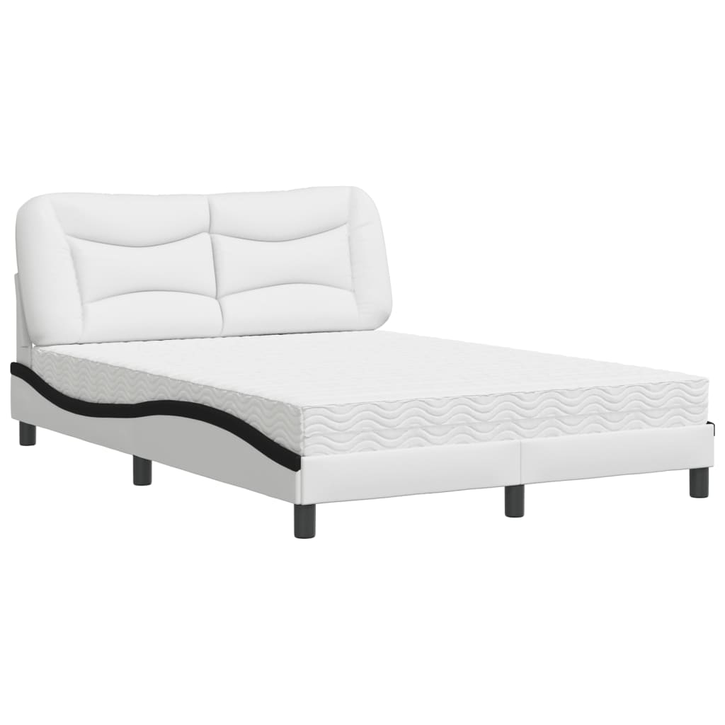 vidaXL Pat cu saltea, alb și negru, 120x200 cm, piele ecologică vidaXL Pat cu saltea, alb și negru, 120x200 cm, piele ecologică