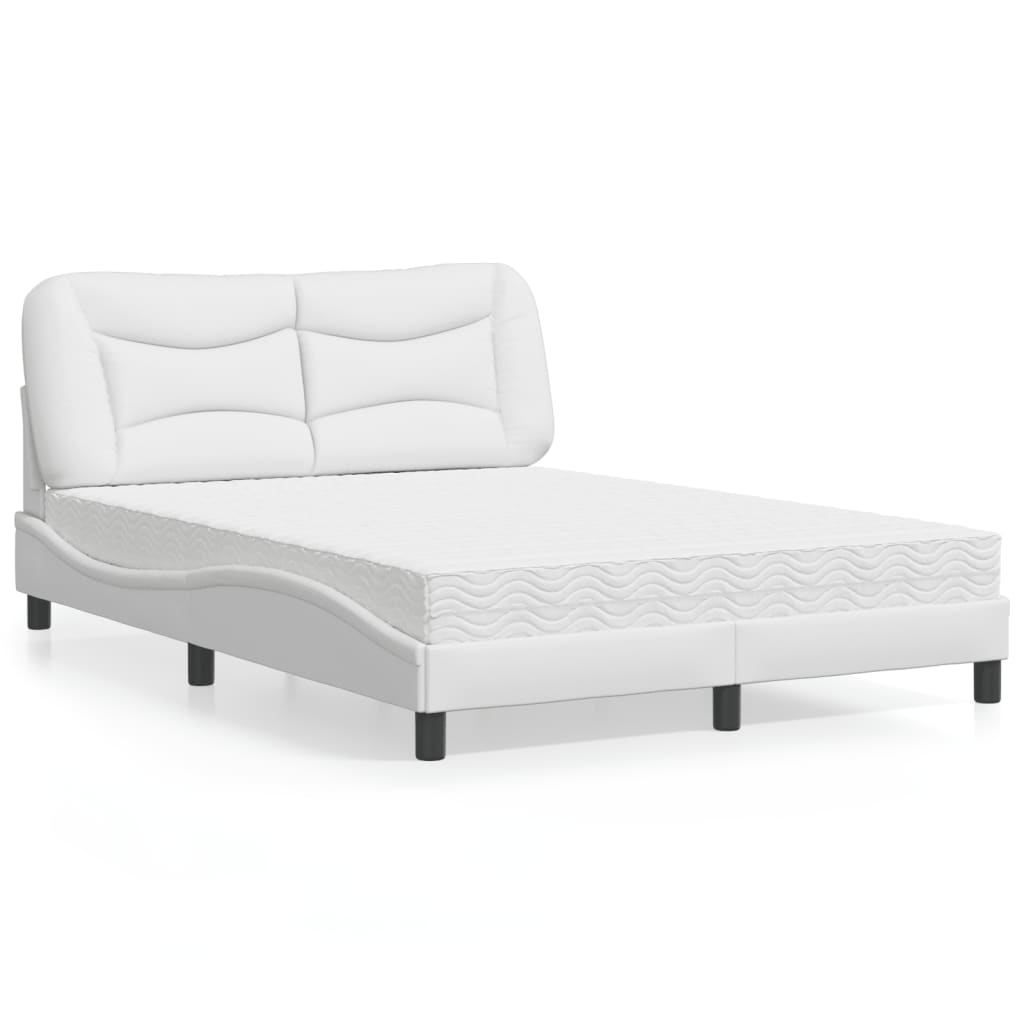 vidaXL Pat cu saltea, alb, 140x190 cm, piele ecologică vidaXL Pat cu saltea, alb, 140x190 cm, piele ecologică