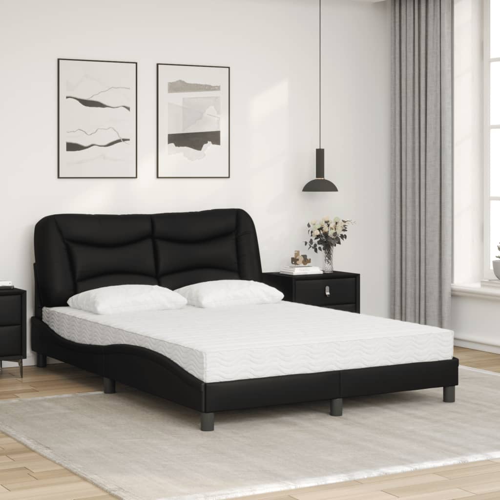 vidaXL Pat cu saltea, negru, 140x200 cm, piele ecologică