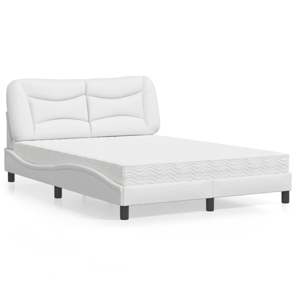 vidaXL Pat cu saltea, alb, 140x200 cm, piele ecologică vidaXL Pat cu saltea, alb, 140x200 cm, piele ecologică