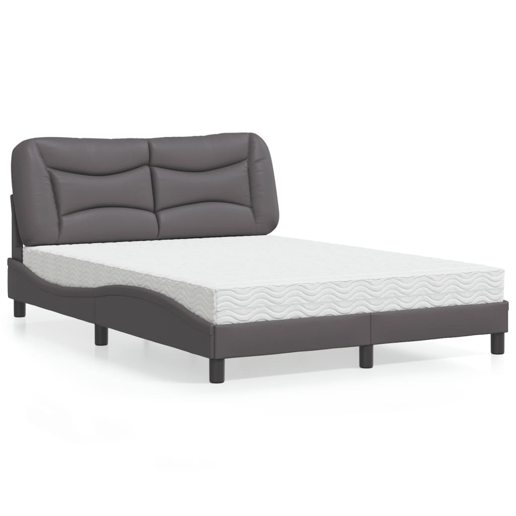 vidaXL Pat cu saltea, gri, 140x200 cm, piele ecologică vidaXL Pat cu saltea, gri, 140x200 cm, piele ecologică
