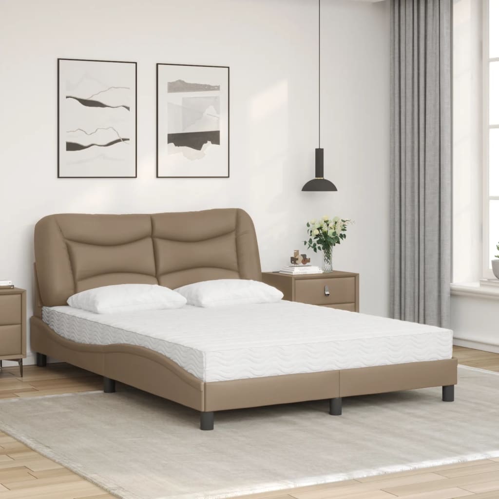 vidaXL Pat cu saltea, cappuccino, 140x200cm piele ecologică