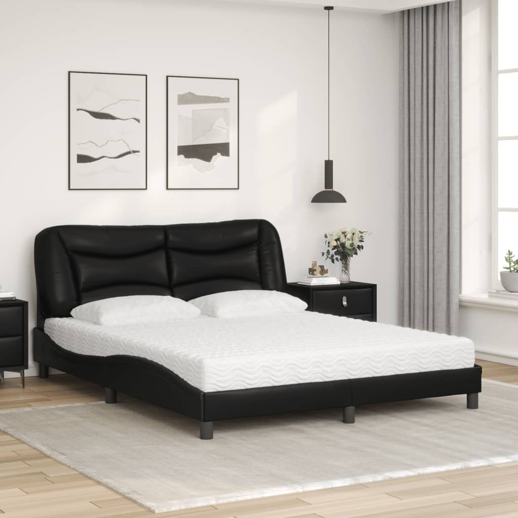 vidaXL Pat cu saltea, negru, 160x200 cm, piele ecologică
