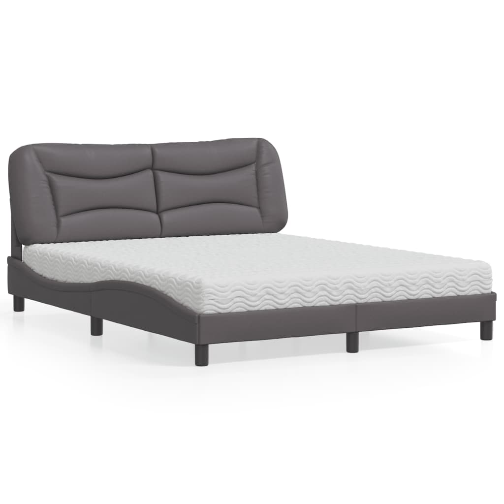 vidaXL Pat cu saltea, gri, 160x200 cm, piele ecologică vidaXL Pat cu saltea, gri, 160x200 cm, piele ecologică