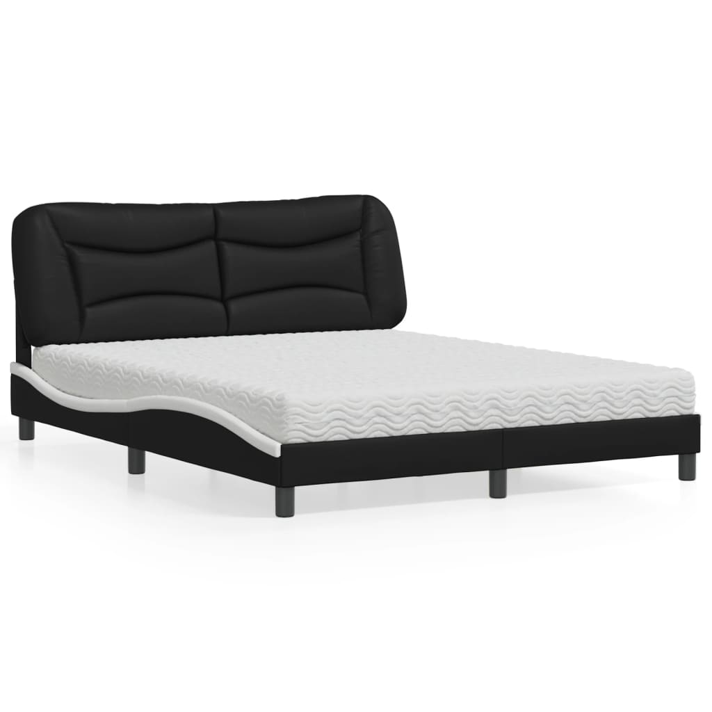 vidaXL Pat cu saltea, negru și alb, 160x200 cm, piele ecologică vidaXL Pat cu saltea, negru și alb, 160x200 cm, piele ecologică