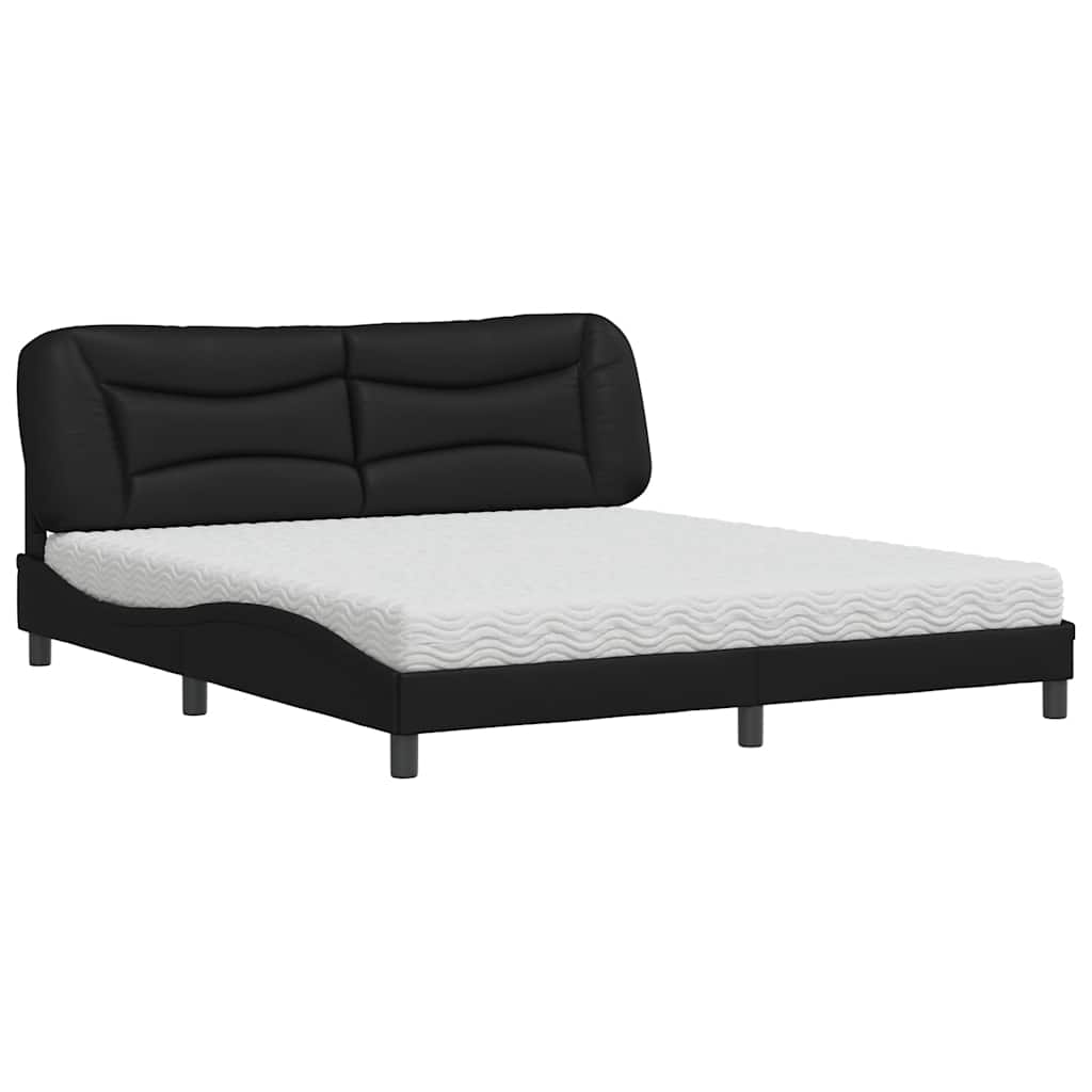 vidaXL Pat cu saltea, negru, 180x200 cm, piele ecologică