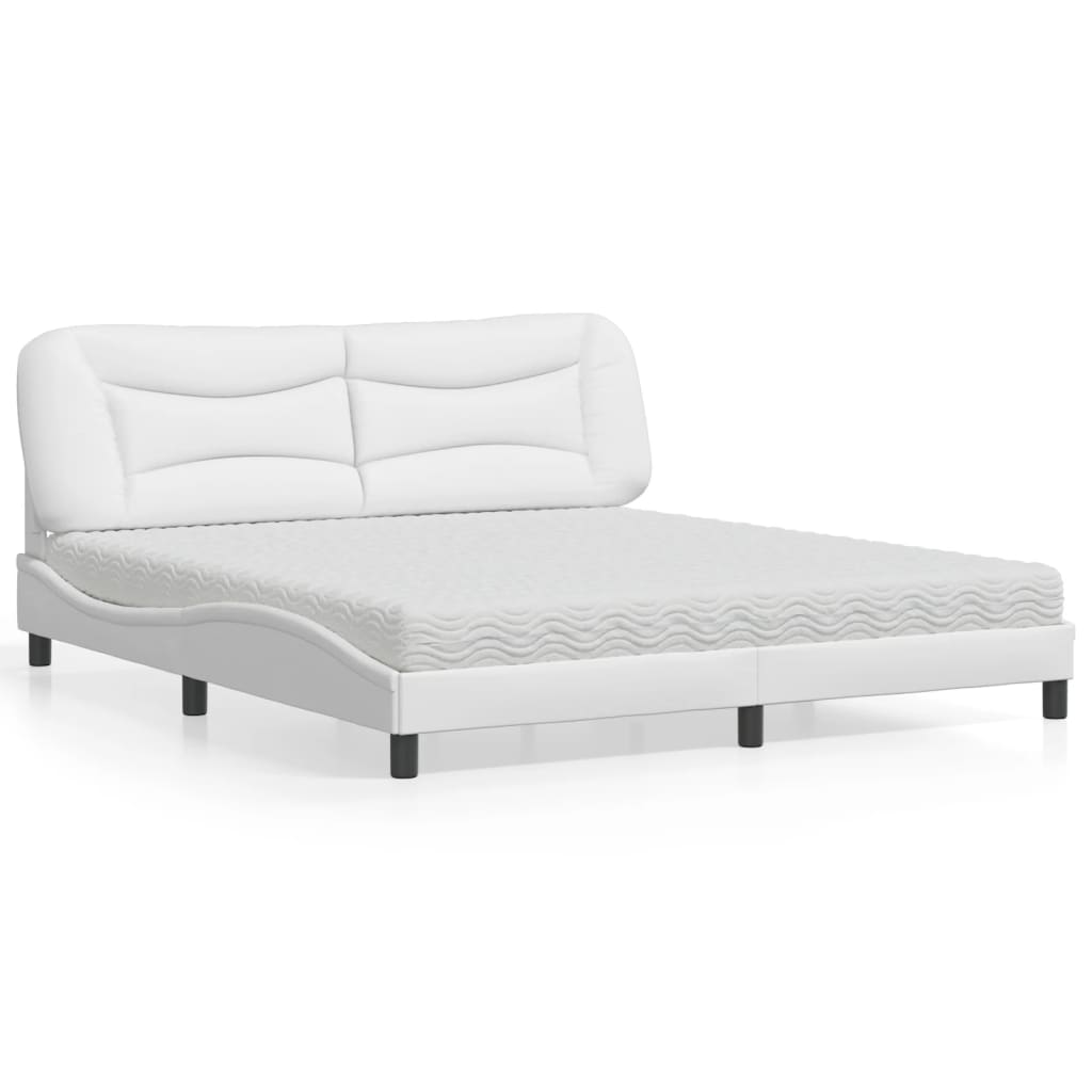 vidaXL Pat cu saltea, alb, 180x200 cm, piele ecologică vidaXL Pat cu saltea, alb, 180x200 cm, piele ecologică
