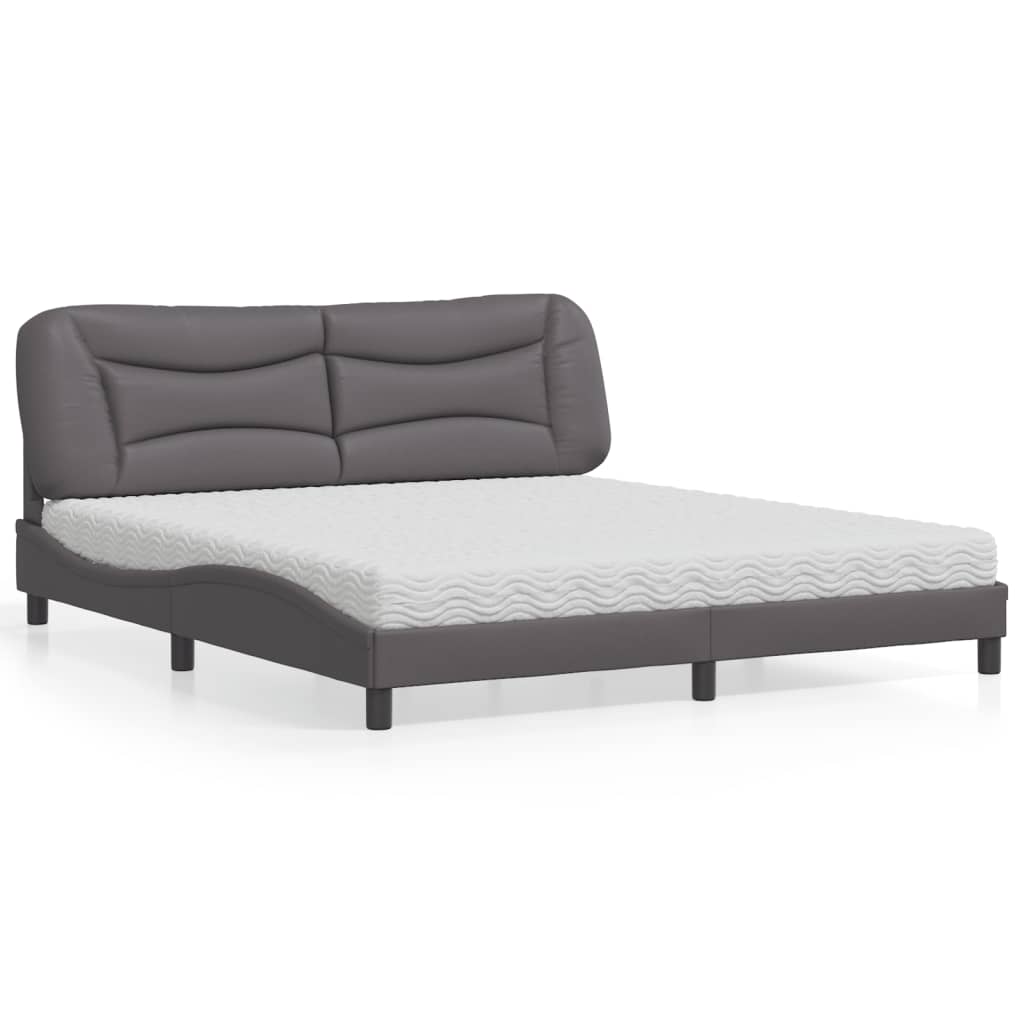 vidaXL Pat cu saltea, gri, 180x200 cm, piele ecologică vidaXL Pat cu saltea, gri, 180x200 cm, piele ecologică