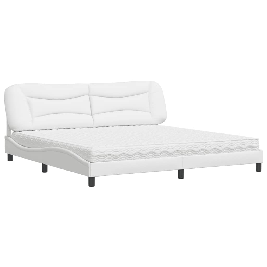 vidaXL Pat cu saltea, alb, 200x200 cm, piele ecologică vidaXL Pat cu saltea, alb, 200x200 cm, piele ecologică