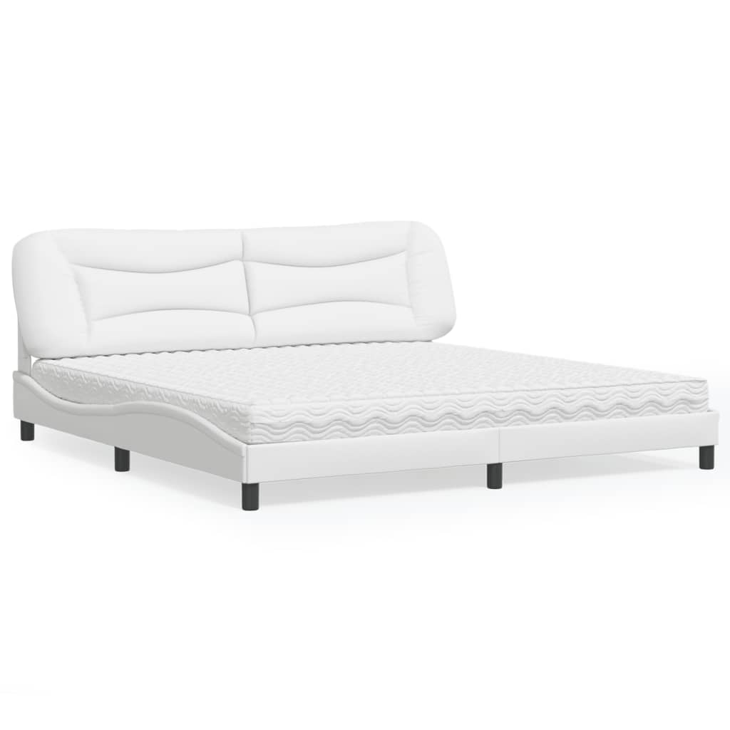 vidaXL Pat cu saltea, alb, 200x200 cm, piele ecologică vidaXL Pat cu saltea, alb, 200x200 cm, piele ecologică