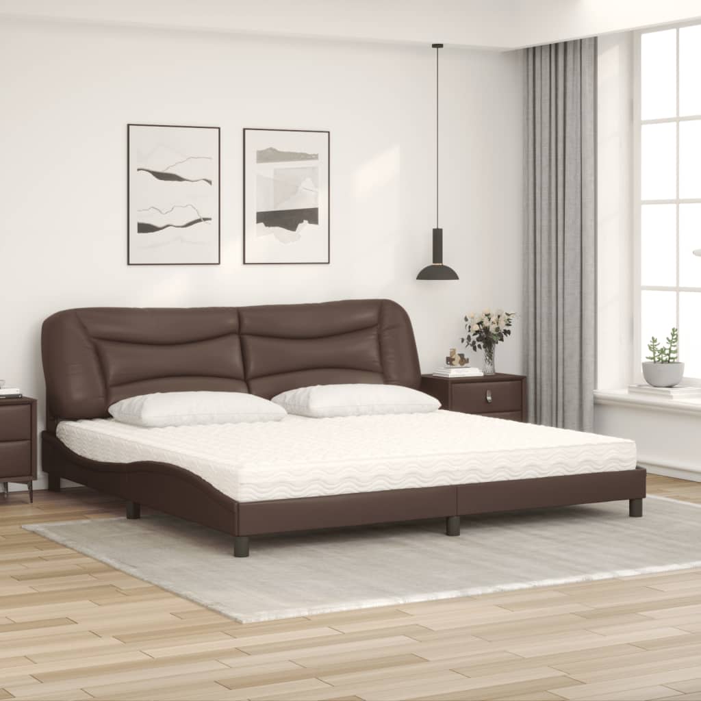 vidaXL Pat cu saltea, maro, 200x200 cm, piele ecologică