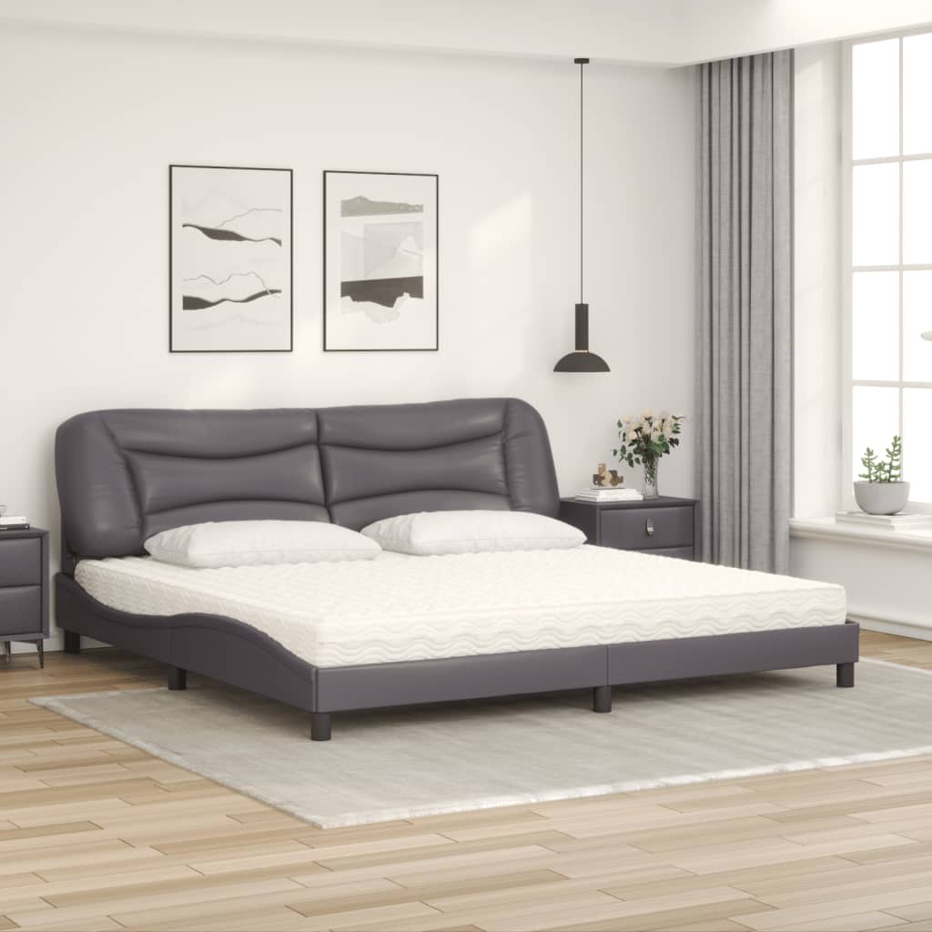 vidaXL Pat cu saltea, gri, 200x200 cm, piele ecologică vidaXL Pat cu saltea, gri, 200x200 cm, piele ecologică