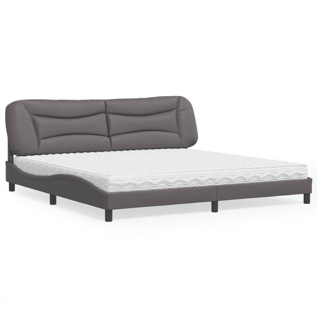 vidaXL Pat cu saltea, gri, 200x200 cm, piele ecologică vidaXL Pat cu saltea, gri, 200x200 cm, piele ecologică