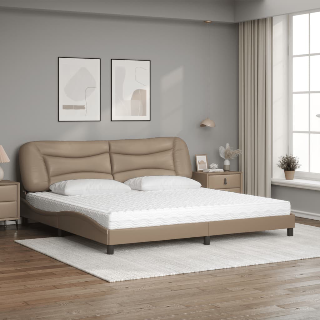 vidaXL Pat cu saltea, cappuccino, 200x200 cm, piele ecologică
