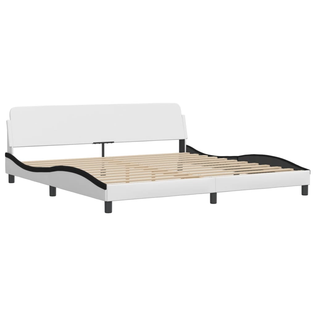 vidaXL Pat cu saltea, alb și negru, 200x200 cm, piele ecologică