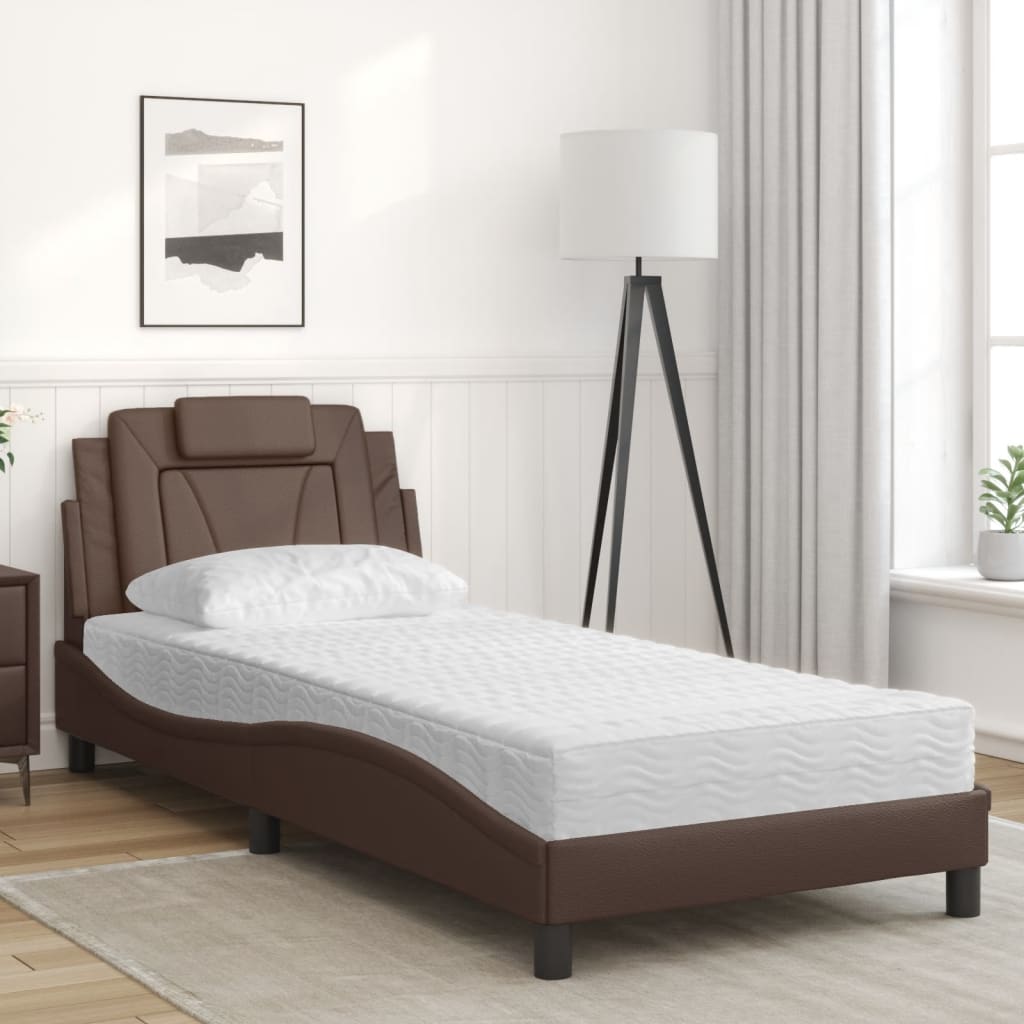 vidaXL Pat cu saltea, maro, 80x200 cm, piele ecologică