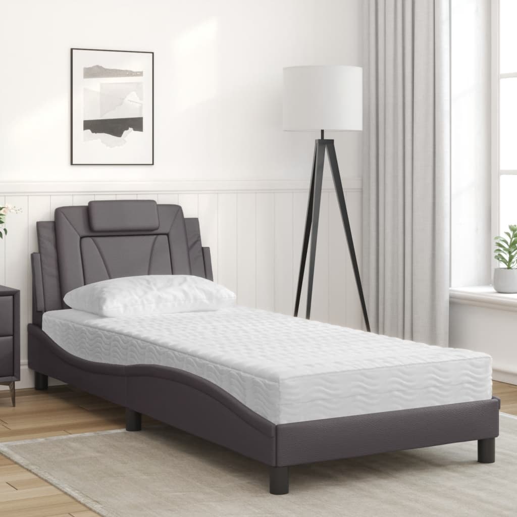 vidaXL Pat cu saltea, gri, 80x200 cm, piele ecologică vidaXL Pat cu saltea, gri, 80x200 cm, piele ecologică