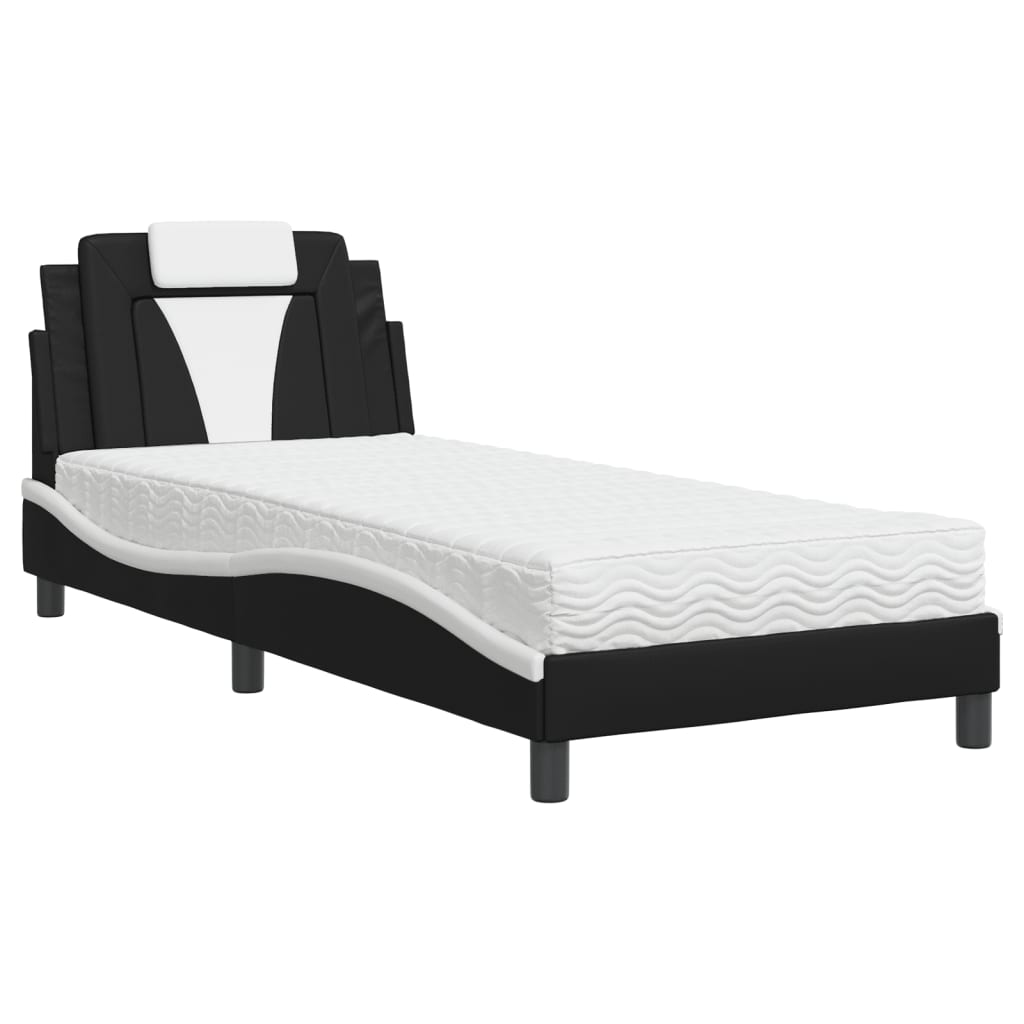 vidaXL Pat cu saltea, negru și alb, 80x200 cm, piele ecologică
