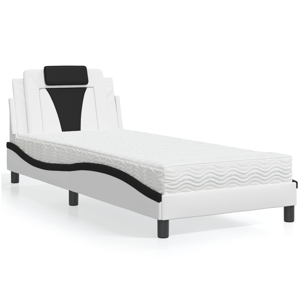 vidaXL Pat cu saltea, alb și negru, 80x200 cm, piele ecologică vidaXL Pat cu saltea, alb și negru, 80x200 cm, piele ecologică