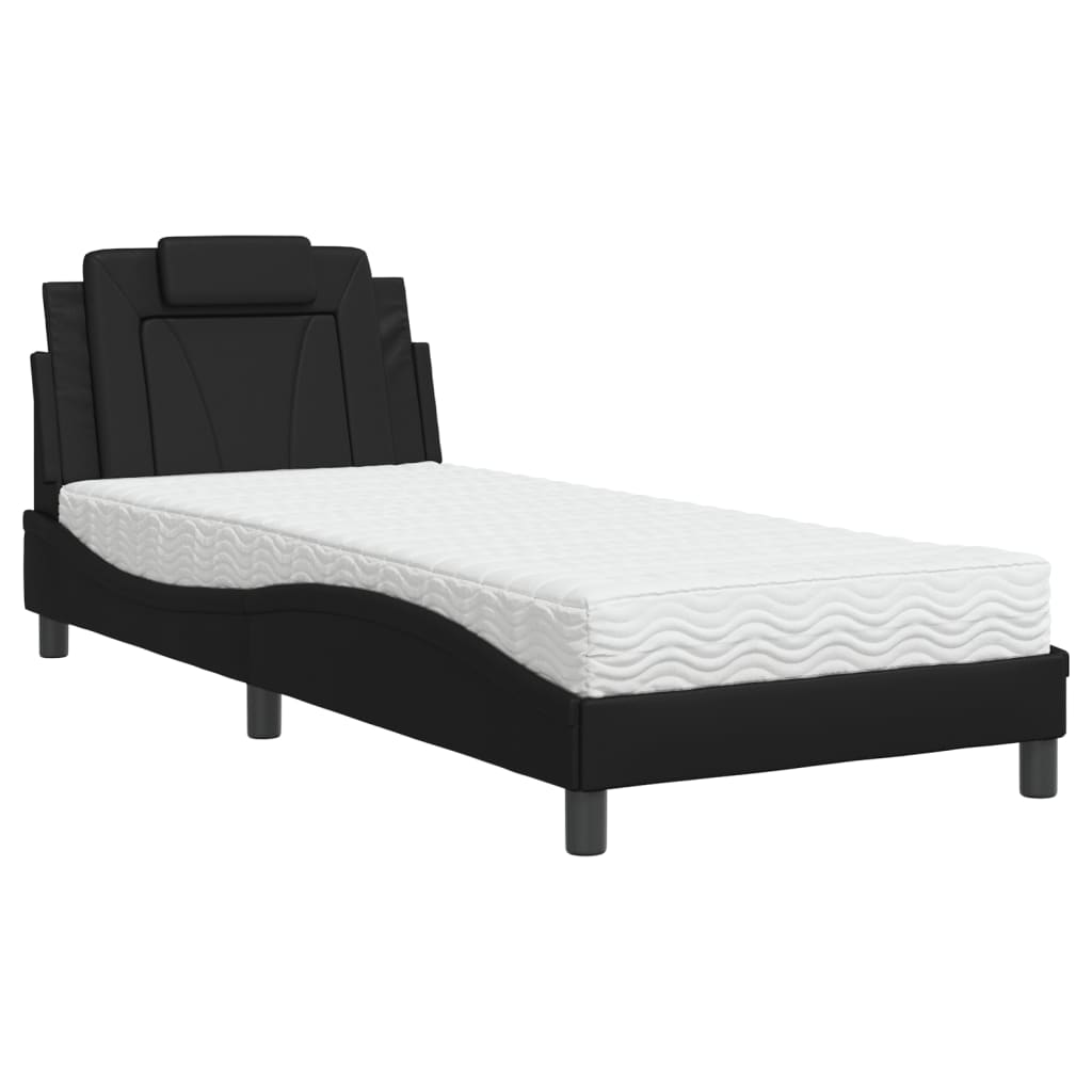 vidaXL Pat, Viana, cu saltea, negru, 90x190 cm, piele ecologică