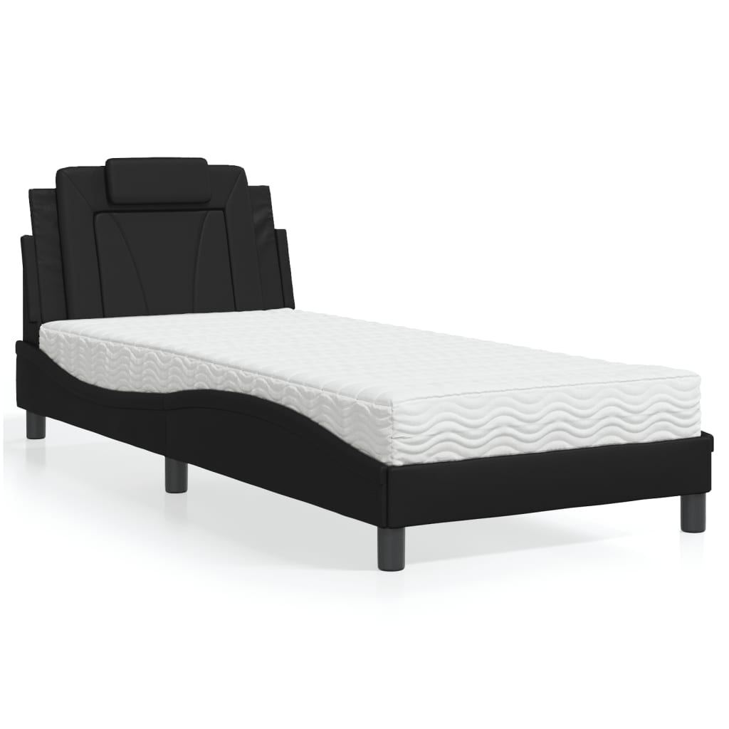 vidaXL Pat, Viana, cu saltea, negru, 90x190 cm, piele ecologică