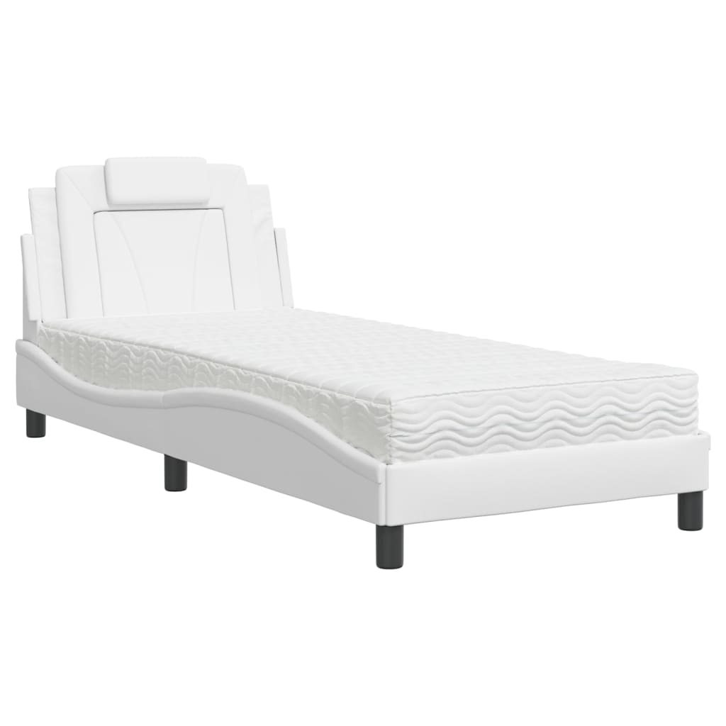 vidaXL Pat cu saltea, alb, 90x190 cm, piele ecologică