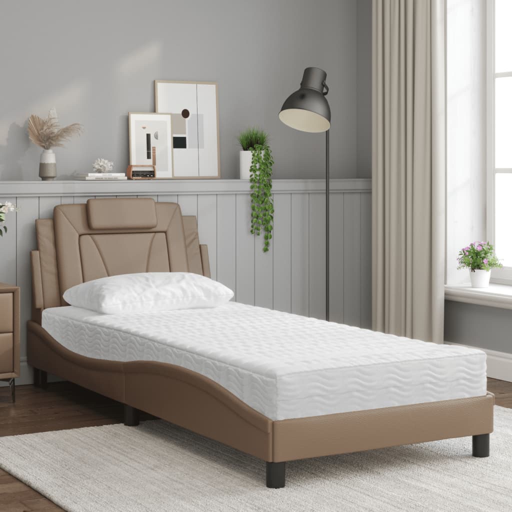 vidaXL Pat cu saltea, cappuccino, 90x190 cm piele ecologică vidaXL Pat cu saltea, cappuccino, 90x190 cm piele ecologică