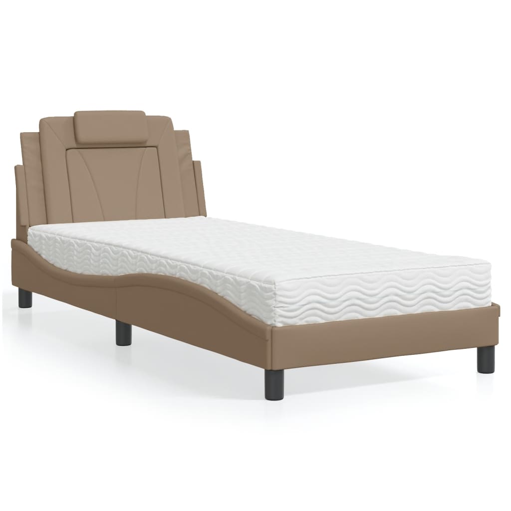 vidaXL Pat cu saltea, cappuccino, 90x190 cm piele ecologică vidaXL Pat cu saltea, cappuccino, 90x190 cm piele ecologică
