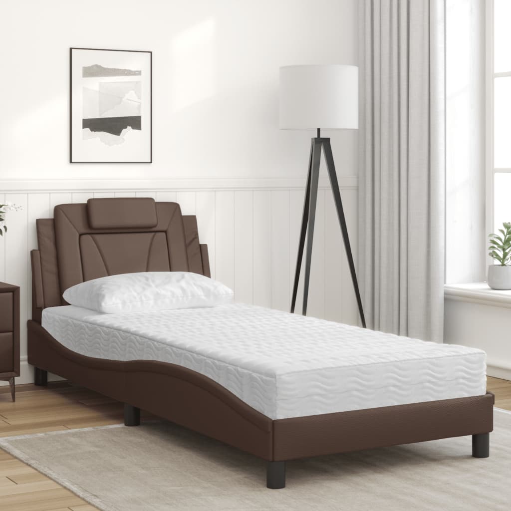 vidaXL Pat cu saltea, maro, 90x200 cm, piele ecologică
