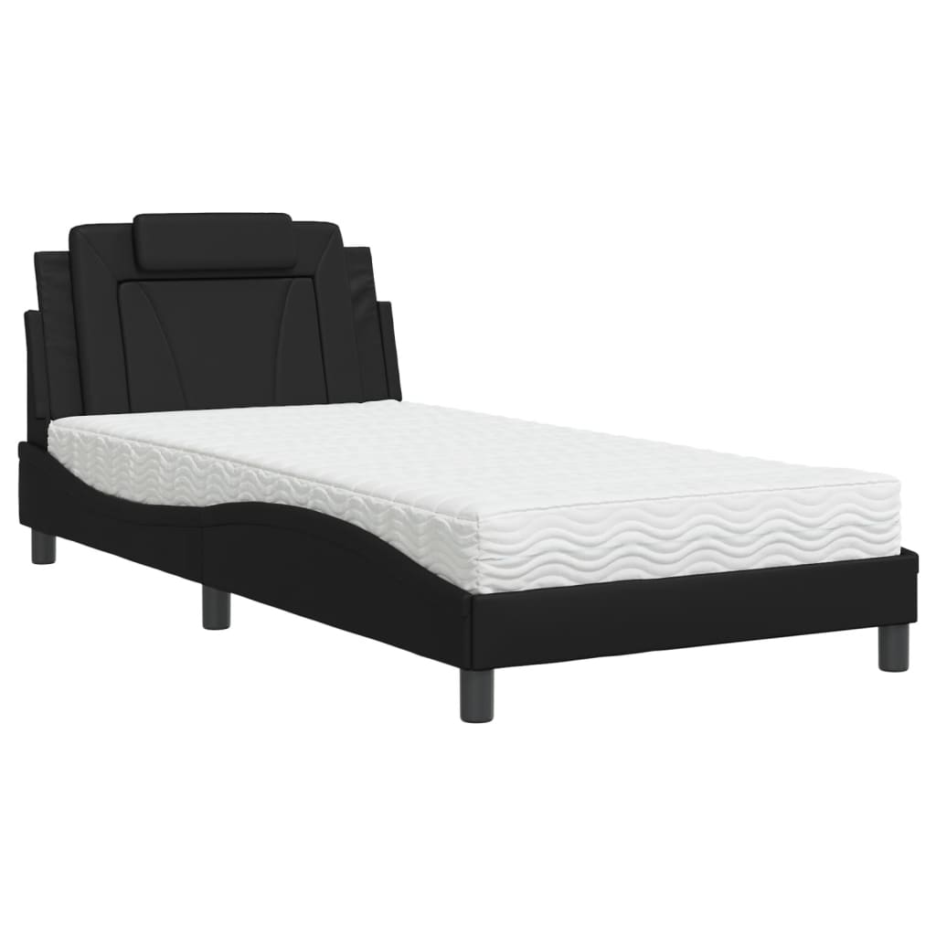 vidaXL Pat cu saltea, negru, 100x200 cm, piele ecologică