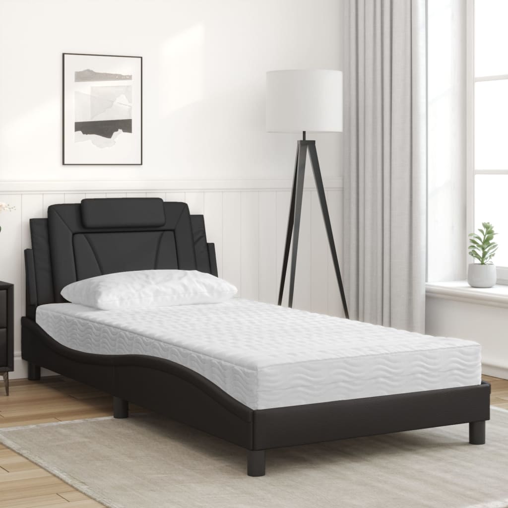 vidaXL Pat cu saltea, negru, 100x200 cm, piele ecologică