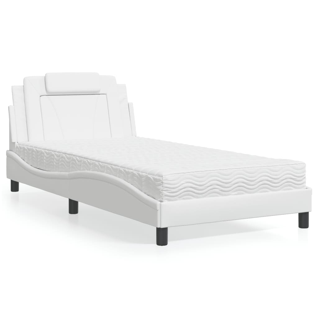 vidaXL Pat cu saltea, alb, 100x200 cm, piele ecologică vidaXL Pat cu saltea, alb, 100x200 cm, piele ecologică
