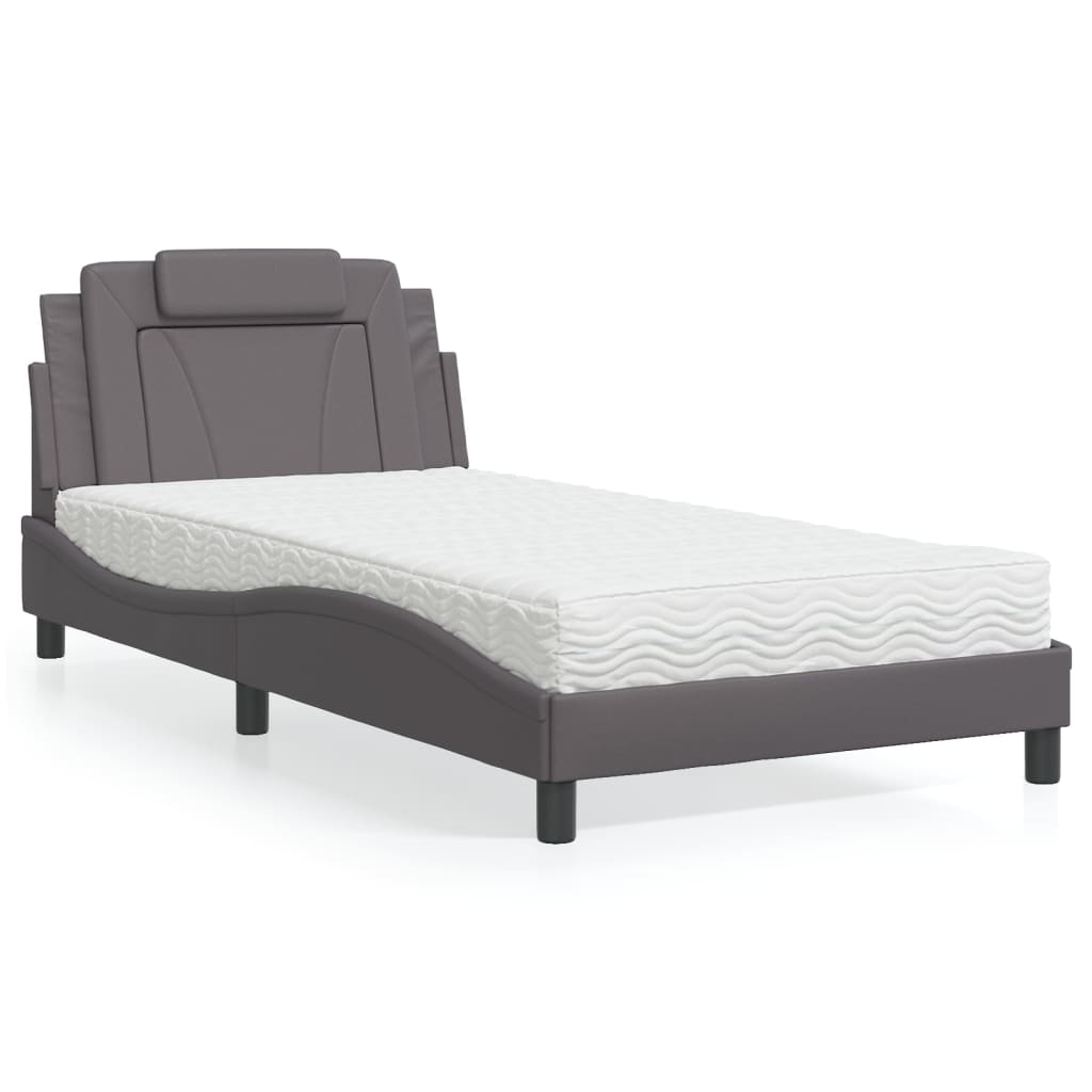 vidaXL Pat cu saltea, gri, 100x200 cm, piele ecologică vidaXL Pat cu saltea, gri, 100x200 cm, piele ecologică