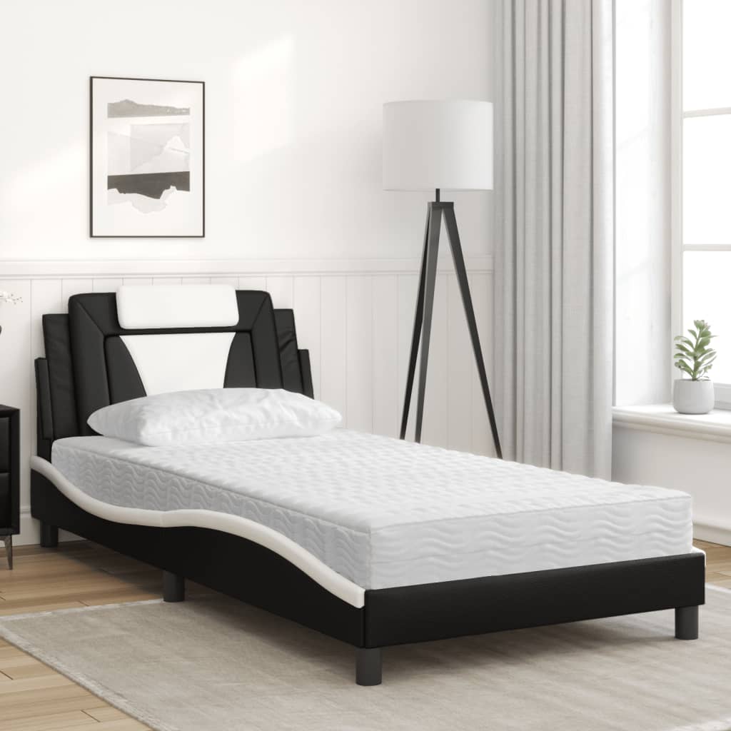 vidaXL Pat cu saltea, negru și alb, 100x200 cm, piele ecologică