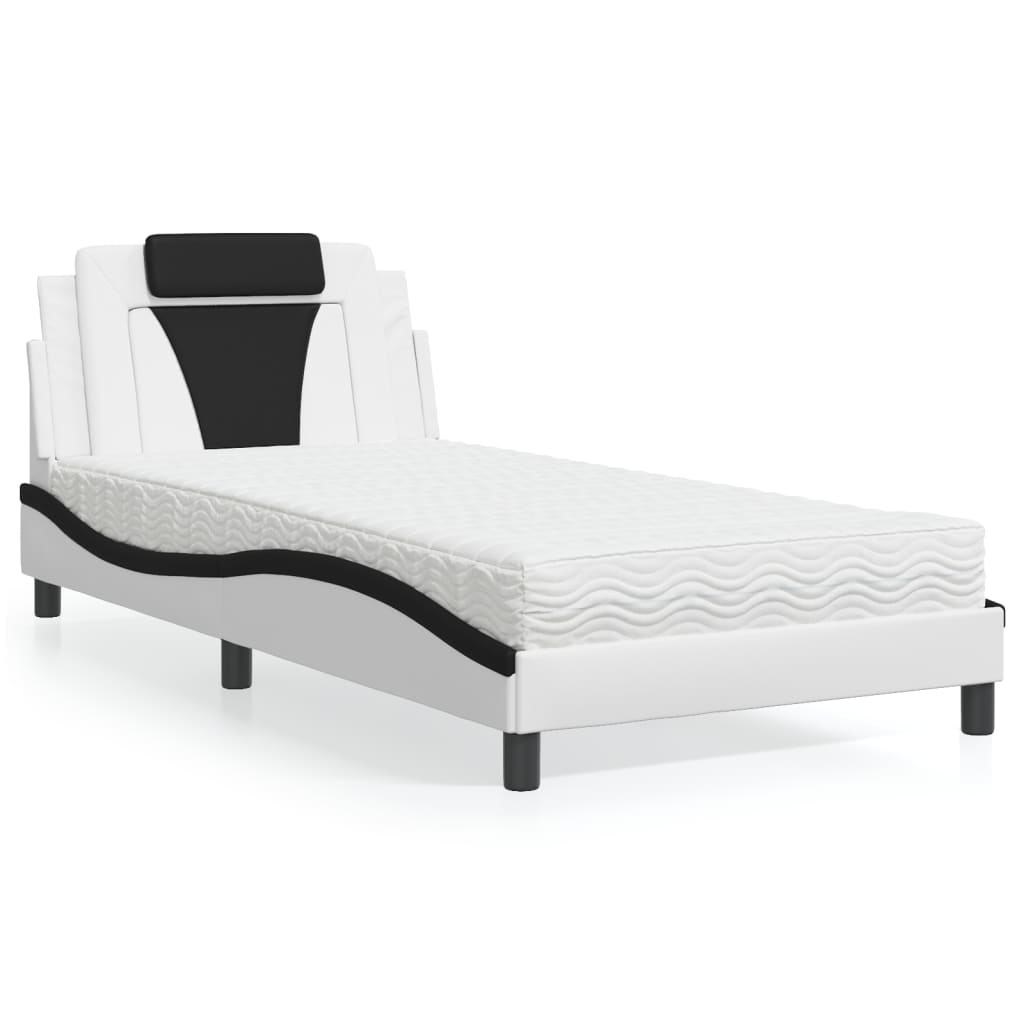 vidaXL Pat cu saltea, alb și negru, 100x200 cm, piele ecologică vidaXL Pat cu saltea, alb și negru, 100x200 cm, piele ecologică