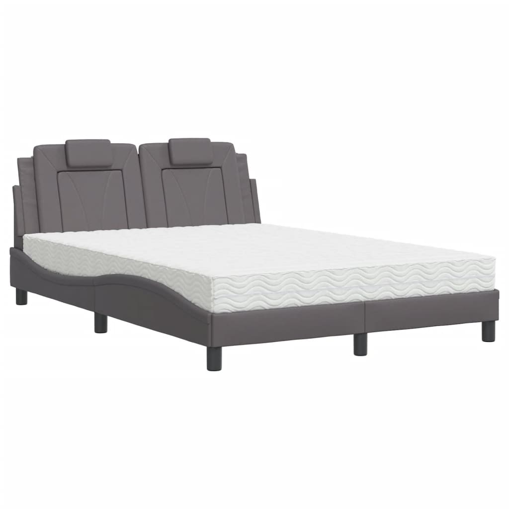 vidaXL Pat cu saltea, gri, 120x200 cm, piele ecologică vidaXL Pat cu saltea, gri, 120x200 cm, piele ecologică