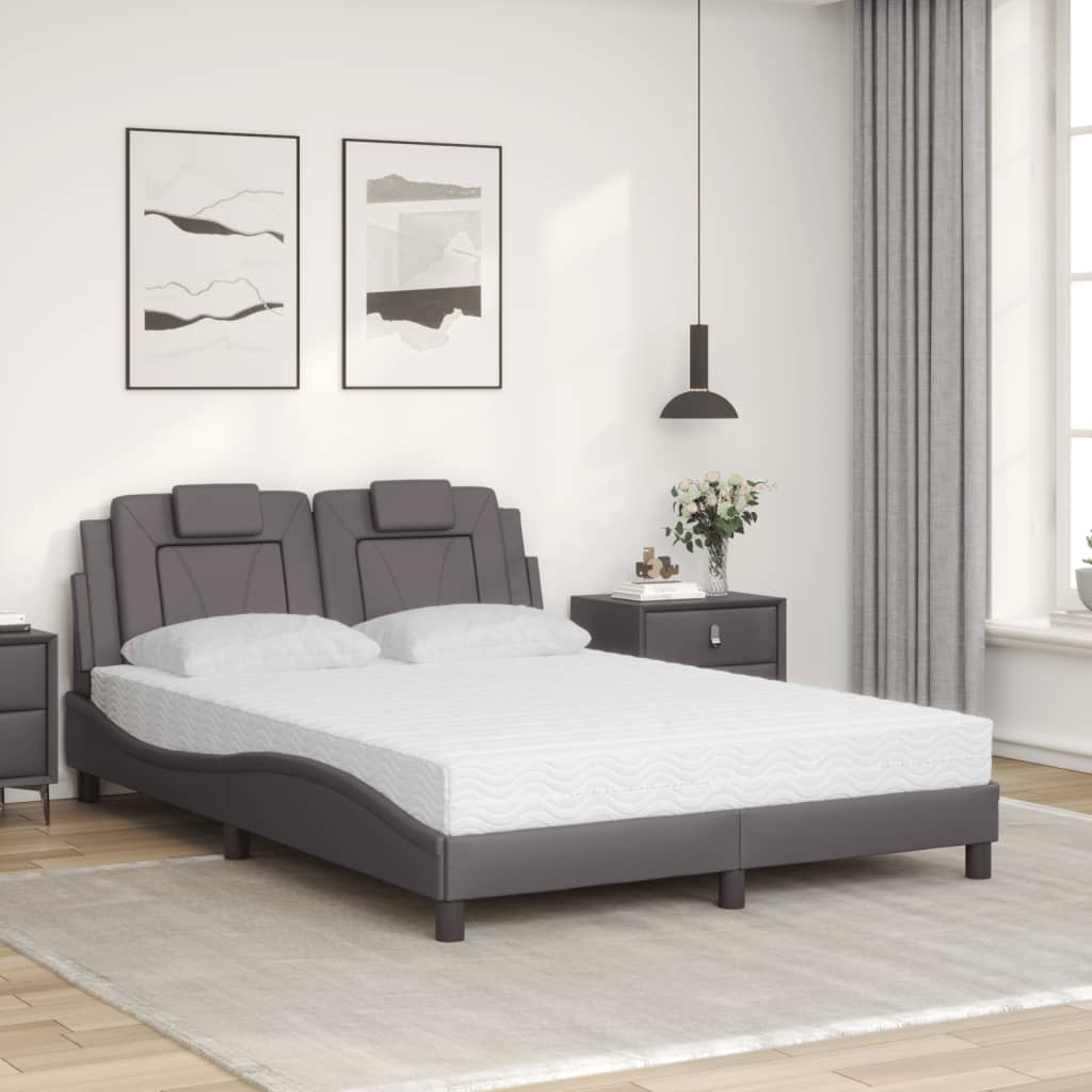 vidaXL Pat cu saltea, gri, 120x200 cm, piele ecologică vidaXL Pat cu saltea, gri, 120x200 cm, piele ecologică
