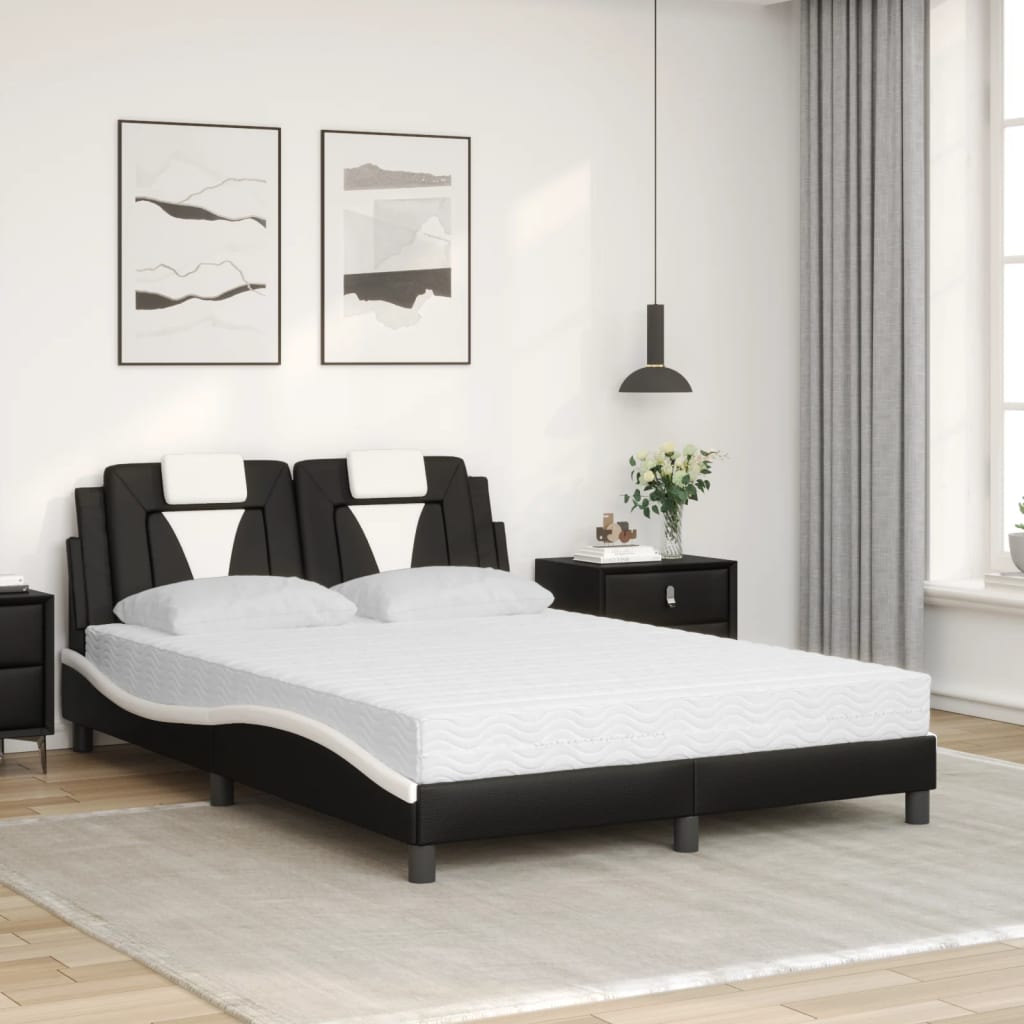 vidaXL Pat cu saltea, negru și alb, 120x200 cm, piele ecologică