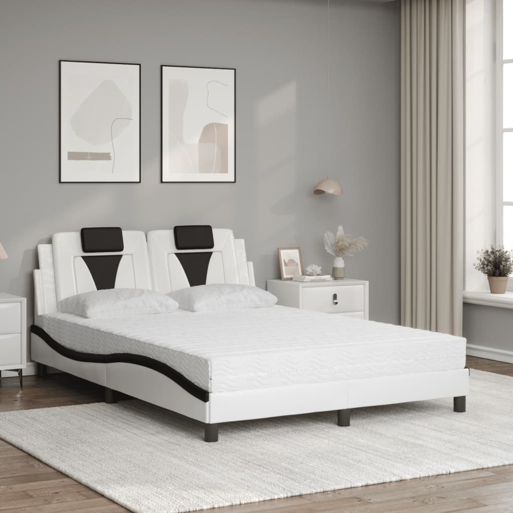 vidaXL Pat cu saltea, alb și negru, 120x200 cm, piele ecologică