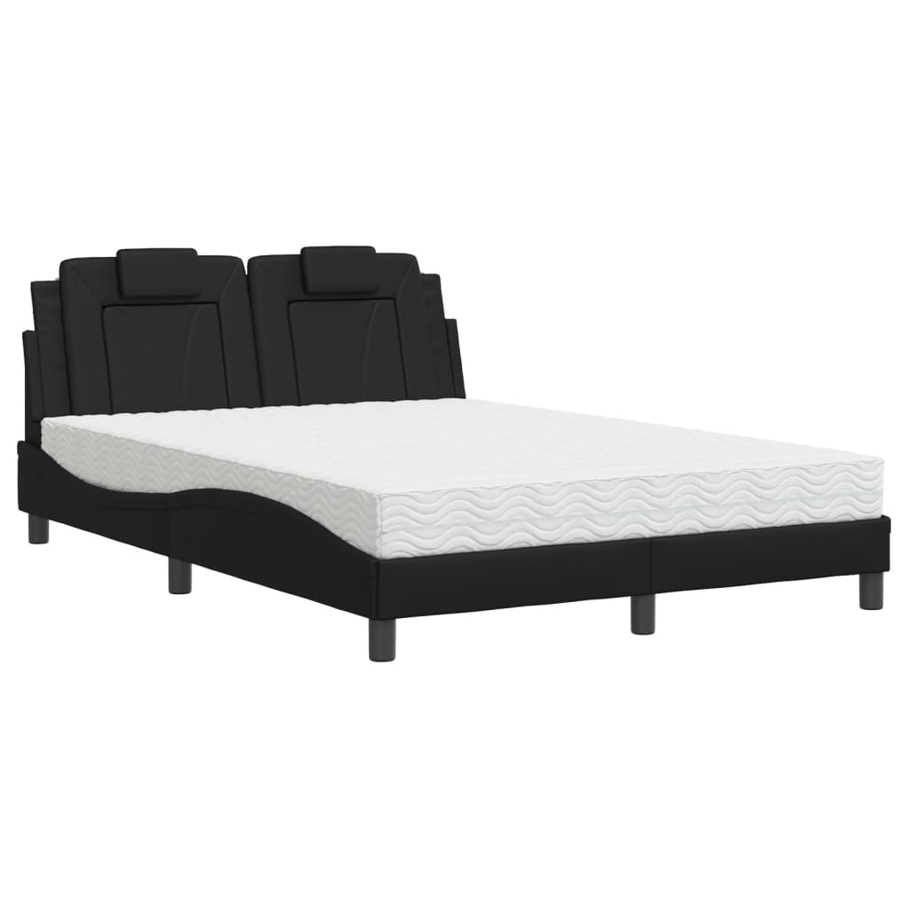 vidaXL Pat cu saltea, negru, 140x190 cm, piele ecologică