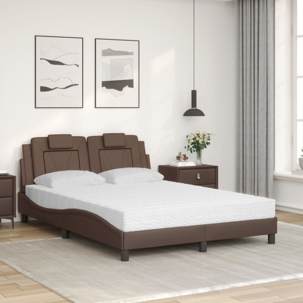 vidaXL Pat cu saltea, maro, 140x190 cm, piele ecologică vidaXL Pat cu saltea, maro, 140x190 cm, piele ecologică