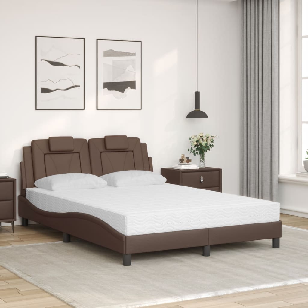 vidaXL Pat cu saltea, maro, 140x200 cm, piele ecologică vidaXL Pat cu saltea, maro, 140x200 cm, piele ecologică