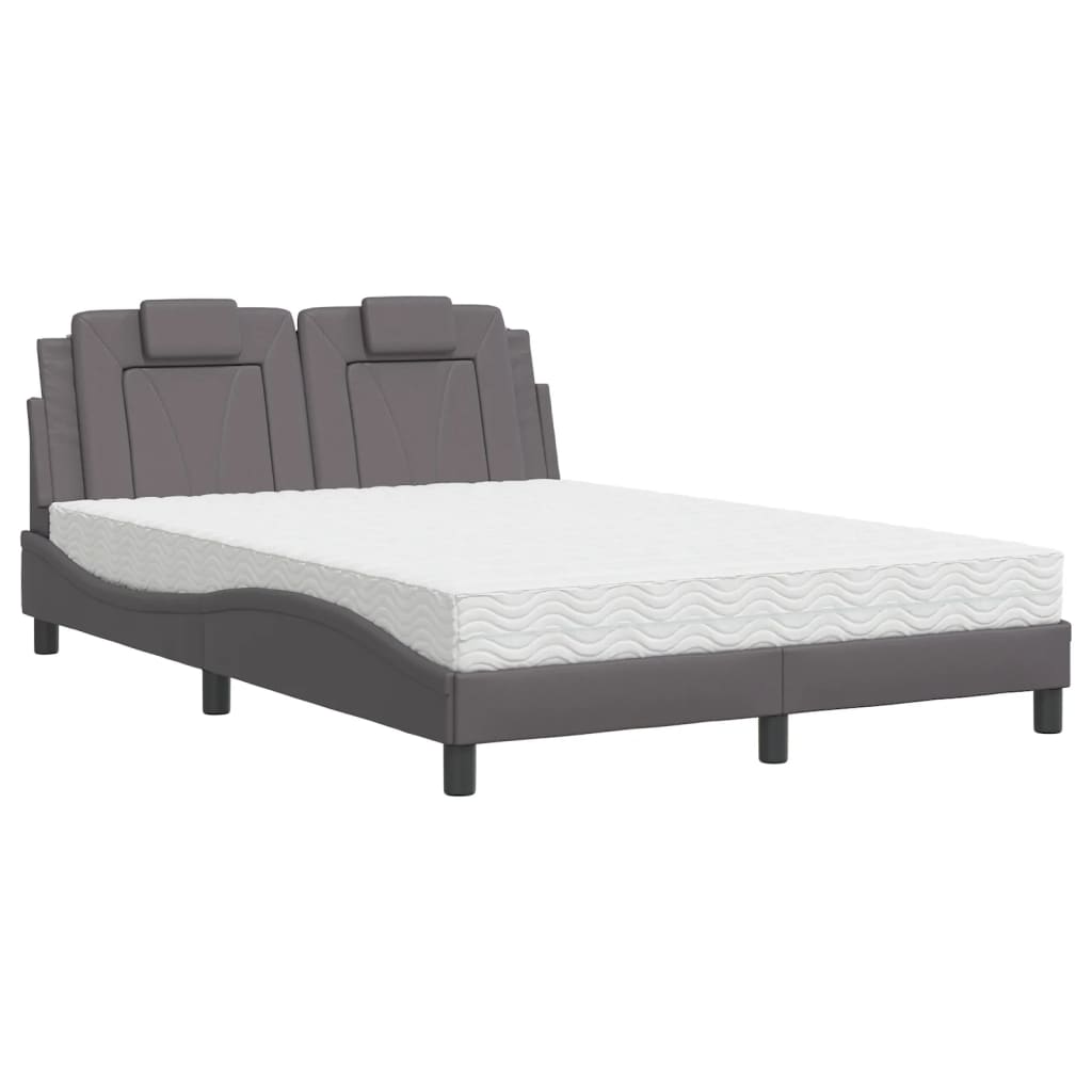 vidaXL Pat cu saltea, gri, 140x200 cm, piele ecologică vidaXL Pat cu saltea, gri, 140x200 cm, piele ecologică