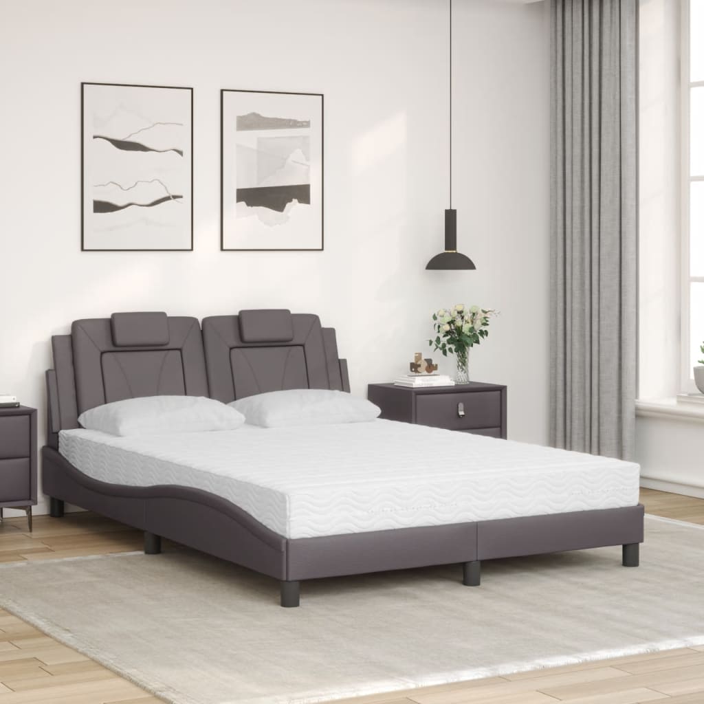 vidaXL Pat cu saltea, gri, 140x200 cm, piele ecologică vidaXL Pat cu saltea, gri, 140x200 cm, piele ecologică
