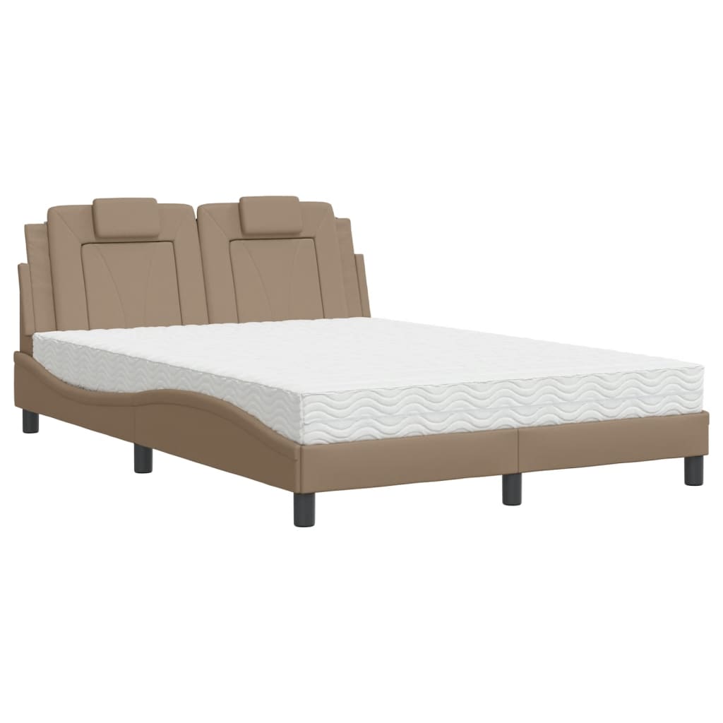 vidaXL Pat cu saltea, cappuccino, 140x200cm piele ecologică