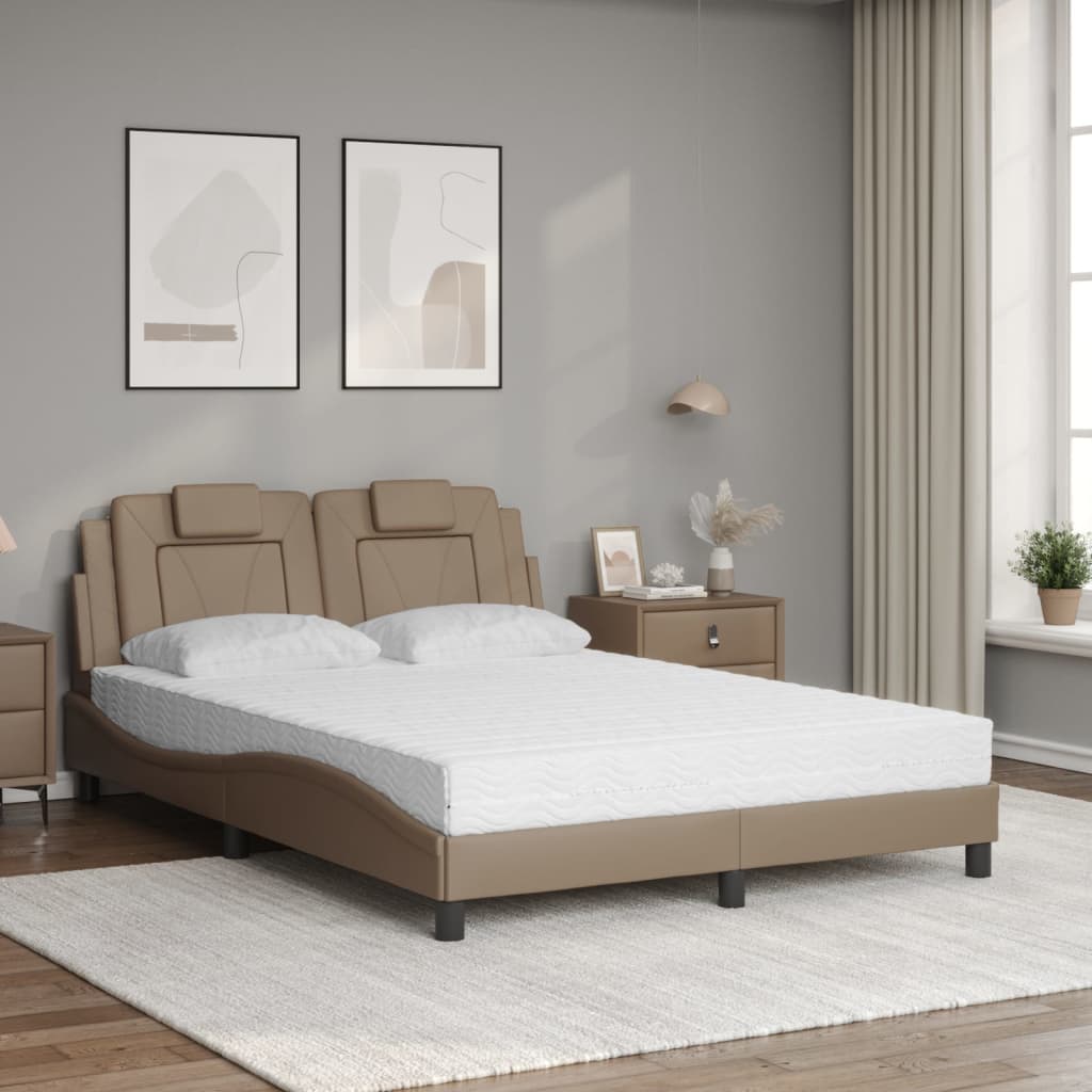 vidaXL Pat cu saltea, cappuccino, 140x200cm piele ecologică