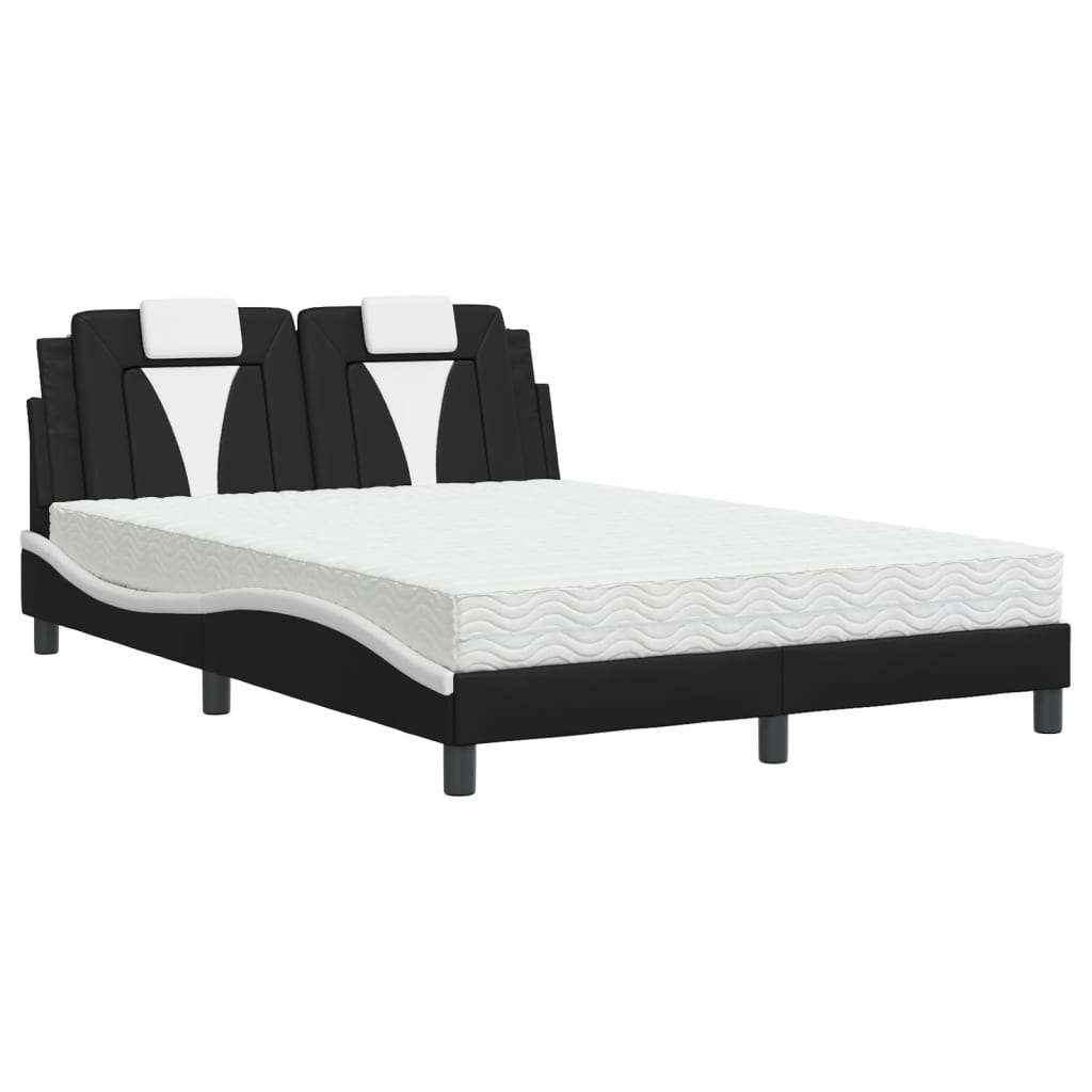 vidaXL Pat cu saltea, negru și alb, 140x200 cm, piele ecologică